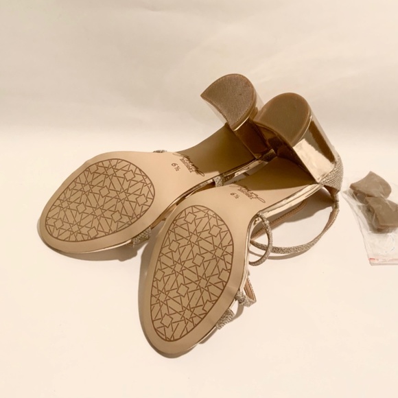 BADGLEY MISCHKA Gale Glitter Gold Strap Sandals Block Heel Pumps Dress Shoes 6.5 - Picture 10 of 10